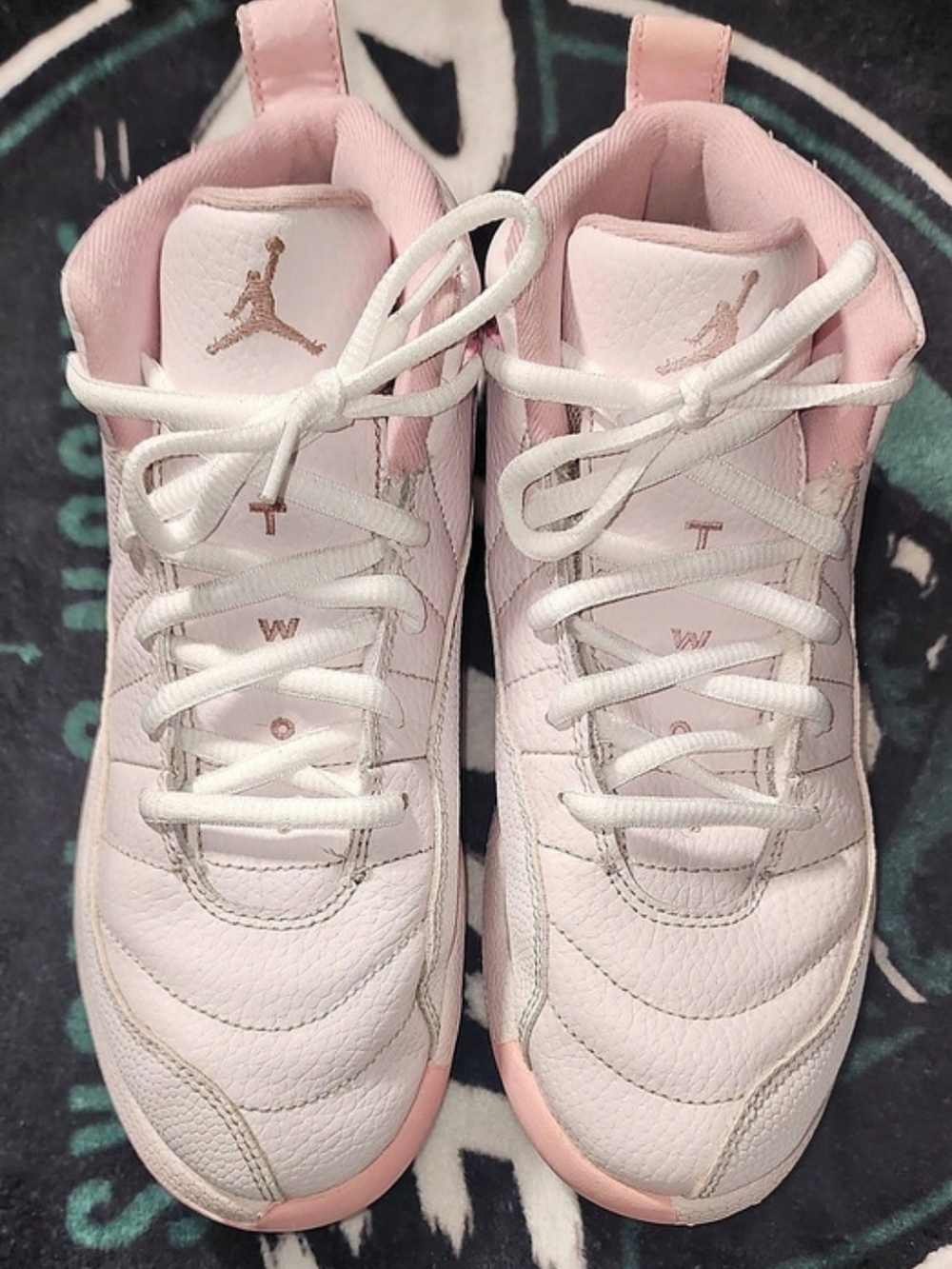 Jordan 12 Kids Pink & White Sneakers Girls US 3Y